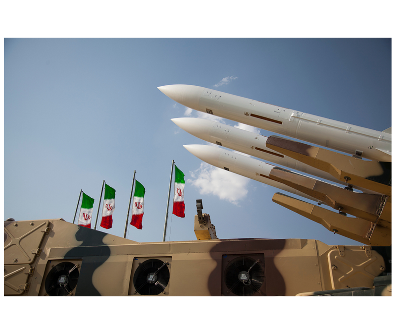 iran flags next to rockets