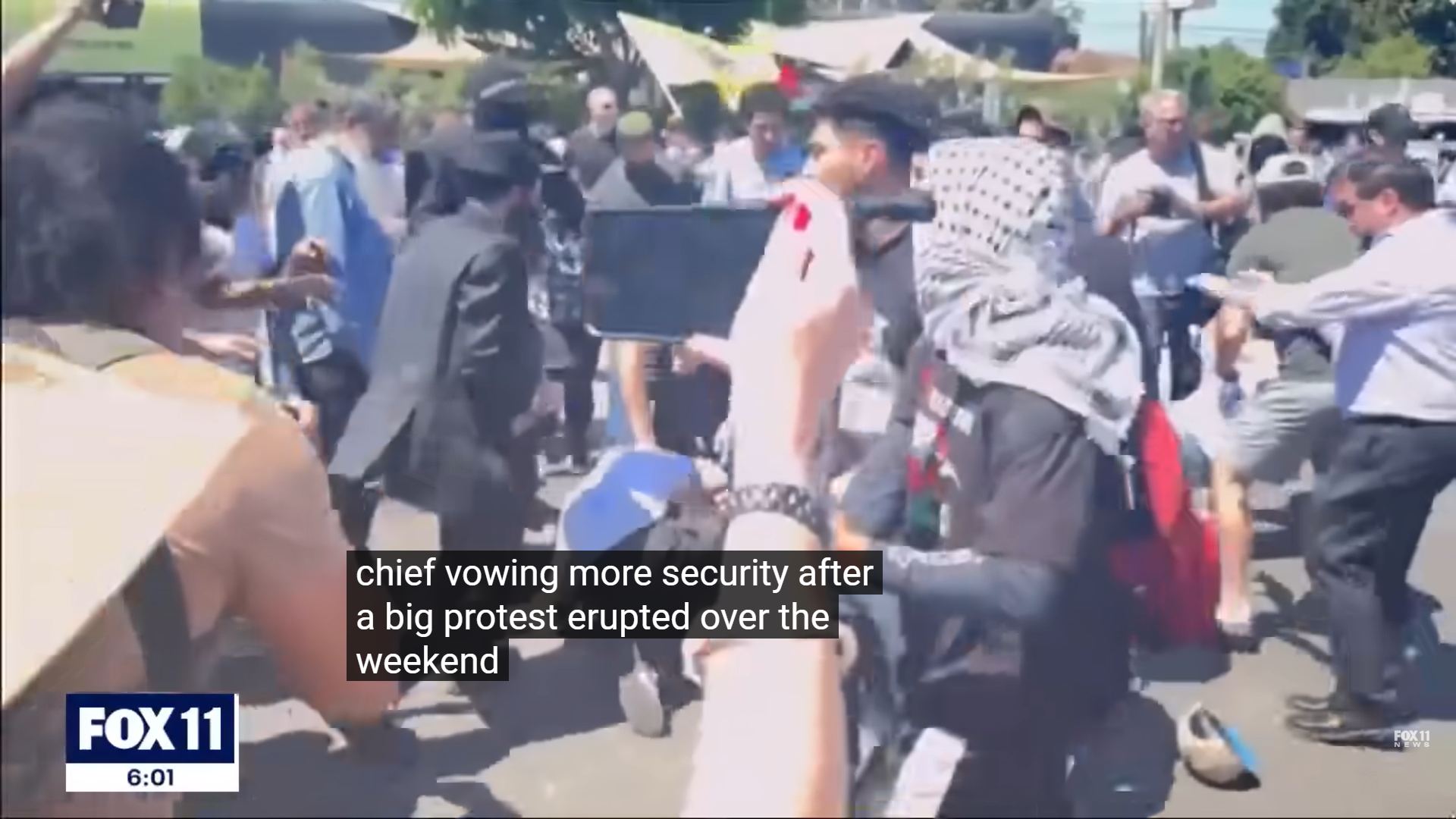 pro-hamas protesters beat up Jews at Shaarei Zedek Congregation, LA